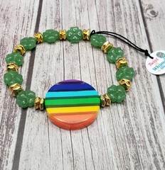 Unique Handmade St. Patrick’s Day Bracelet w/Glass Clover Beads & Rainbow Focal