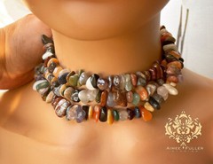Gem Mix Citrine Quartz Sunstone Jade Agate Jasper Amethyst Statement Necklace