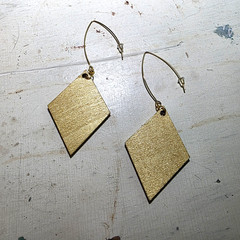 Handmade Abstract Wood Statement Earrings OOAK Taupe Brown Gold Metallic Dangles