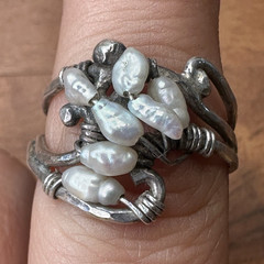 Sterling Silver White Pearl Cluster Band Ring, Stackable, Women’s Size 9