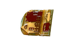 Vintage Lucinda Brooch House Pins Home Picket Fence Cars Cream Reddish Brown EUC
