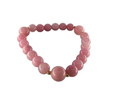 Pink Persian Jade Chalcedony Beaded Stretch Bracelet 18K Gold Filled 6.75″