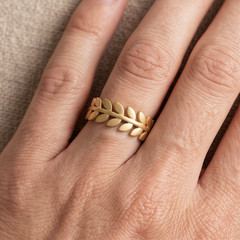 Gold Plated Sterling Silver Olive Leaf Branch Band Ring