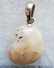 Natural Pale Pink Gold Fleck Dark Pink Agate Polished Stone Pendant Charm 925