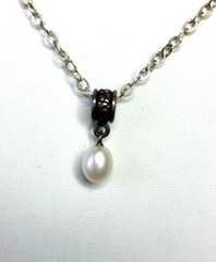Natural Pearl White, Pink or Grey, Sterling Silver Handmade Pendant. Free chain