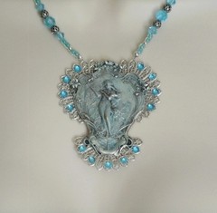 Art Nouveau Maiden Blue Patina Deco Victorian Renaissance Wedding Mucha Necklace
