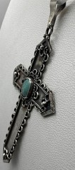 950 Sterling Silver Oxidized & Turquoise Cross Pendant (4.7g)