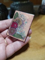 Anita Silverstein signed Copper Enamel brooch, pendant. 3 flowers