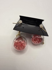 Gold Tone Pink Crystal Filled Balls Dangle Drop Statement Earrings