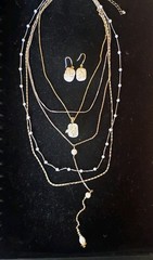 Pearl Freshwater Layered Chains Necklace And earrings Wedding Set