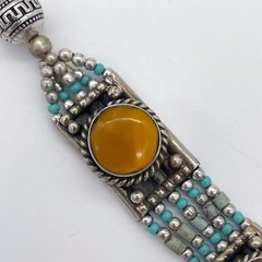 Artisan Tibetan Silver Nepalese Amber Bracelet Ornate Showstopper Exotic Glam