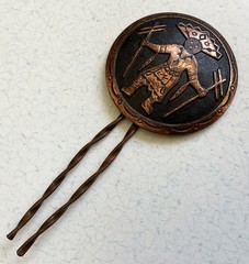 Vtg Copper Kachina Indian Warrior Hair Fork Southwestern Round Bell Trading Post