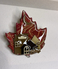 HTF! RARE Vtg Orange Maple Leaf House Pin By Lucinda – Glitter Rare Color Wheat