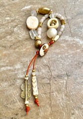 Bohemian Bracelet MOP, African Bone, Glass, Brass, and Vintage Resin Beads