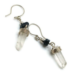 Handmade Artisan Earrings Alpaca Natural Stone Quartz Crystal