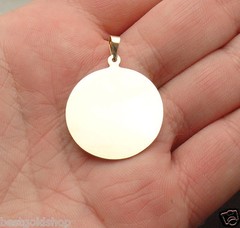 25mm 1″ ENGRAVABLE REVERSIBLE DISC CHARM PENDANT REAL SOLID 14K YELLOW GOLD