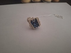 Hand Wrapped Silver Coated Ring Blue Druzy Crystal Size 7.5 By Wingy Things