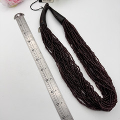 Vintage ARTS & CRAFTS Multistrand Aubergine Glass Bead Horn Clasp Necklace 22″