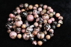 Rhodonite Necklace Pink Black Ball Natural Gemstone Silk Knotted Hand Tied 26″