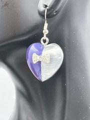 Earring & necklace in purple & silver jewels sparkle bowtie on silver ptd chain