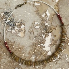Handmade Beaded Necklace Tan Mother of Pearl Shell Beads and Copper Dyed Pearls