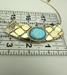 Handmade 925 Statment Necklace Faux Opal Blue / Gold Piece Signed «S.O» or «O.S»