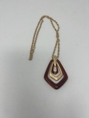 Avon Faux Tortoise Shell Necklace Pendant Gold Tone Chunky