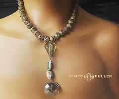 Abalone Paua Puffy Gems Necklace Oversized Cashmere Lt Beige Big Pearl Sea Opals