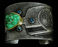 Darryl Begay Carico Lake & Candelaria Turquoise 18k And Silver Warrior Bracelet