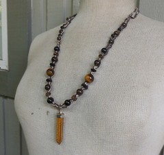 Tiger’s Eye Double Point Adjustable Hemp Necklace Jewelry Onyx Gemstone Beads