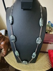 Artisan Green Jasper Large Beaded Necklace Sterling Silver Chain