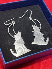 Vintage NAI Sterling Silver .925 Wolf & Scarf Howling at Moon Drop Earrings