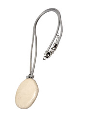 Rustic Heart White Yellow Blue Polymer Clay Oval Pendant Necklace 19″ Boho GUC
