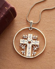 Religious Cross Pendant and Necklace, Cross Hand Cut,1 1/4″ in Dia., ( # 875 )