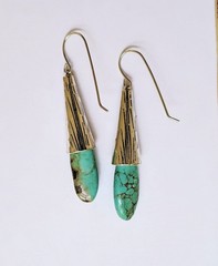 Handmade Turquoise Silver Pewter Drop Pierced Earrings New