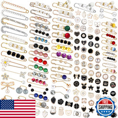 Tbuz 145 Pcs Brooch Pins Sweater Shawl Hat Clip Neckline Pins Double Faux Pearl