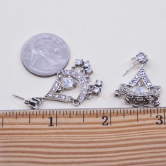 925 Sterling Silver Cluster CZ Chandelier Earrings, Teardrop Wedding Dangles