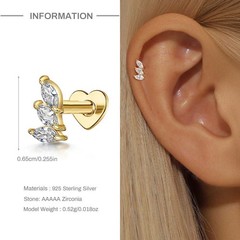 Opal Nap Earrings Helix Tragus Conch 925 Sterling Silver Flat Back Stud Earrings