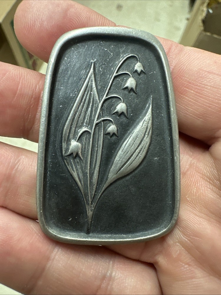 Vintage R Tennesmed Pewter Pendant Sweden Flowers Lily Of The Valley K468