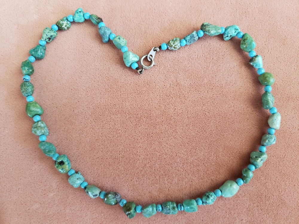 GENUINE STONE NECKLACE, 18 INCHES LONG, HAND-MADE, 10mm NATURAL TURQUIOSE
