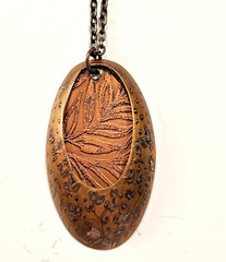 Handcrafted Pendant Necklace Antiqued Copper Brass Leaf Floral Motif Nature