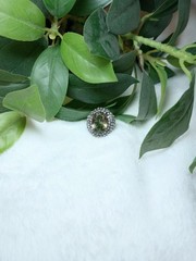 Green Amethyst Oval Gemstone Mystical Ring Zircon Cluster Halo Size 8 Enchanted