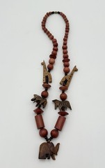 Vintage Hand Carved Africa Safari Wooden Beaded Necklace Zebra Giraffe Elephant