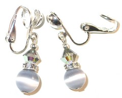 Black Diamond Crystal & Grey Cats Eye Earrings Sterling Silver Swarovski Element
