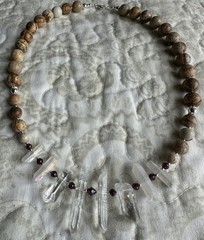 Picture Jasper & Quartz Point Beaded Necklace-Handmade