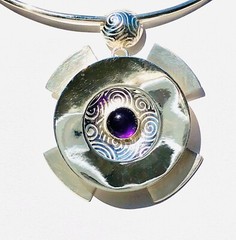 Pendant Amethyst Cab in Dimensional Setting Four Radiating Blades 16” Neck Ring