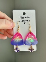Mermaid Dream Resin Shell Earrings Handmade Glitter Ocean Jewelry Gift
