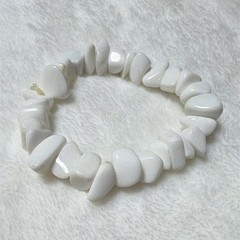 White Stone Milky Quartz Beaded Stretch Bracelet Asymmetrical Chip Design