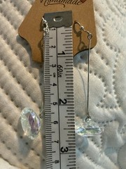 Handmade Crystal button Dangle Drop Hook Earrings Silver Round 2.5in Women