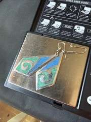 Sterling silver 925 crushed turquoise lapis inlaid earrings Mexican Southwestern